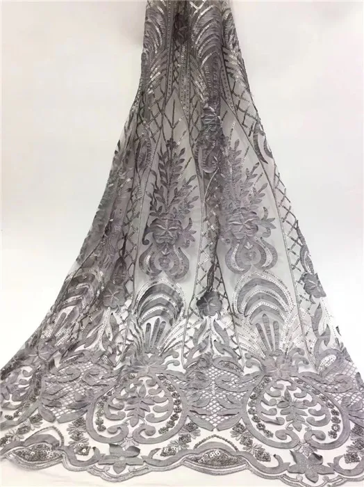 

Hot sale gray tulle mesh fabric French net lace fabric with sequins for evening dress PDN58(5yards/lot)