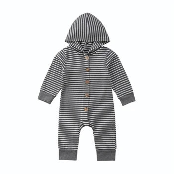 

0-24M Causal Newborn Baby Boy Girl Autumn Winter Long Sleeve Striped Hooded Romper Jumpsuit Playsuit Outfits Warm Clothes