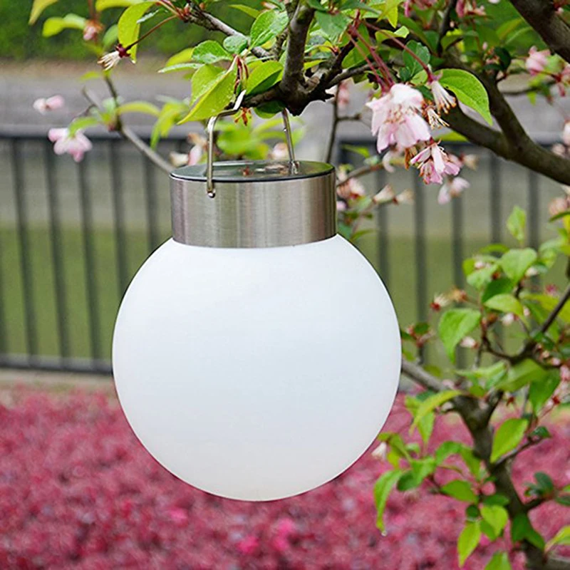 Waterproof Solar Powered Hanging Lights Ball Shape White Outdoor Solar