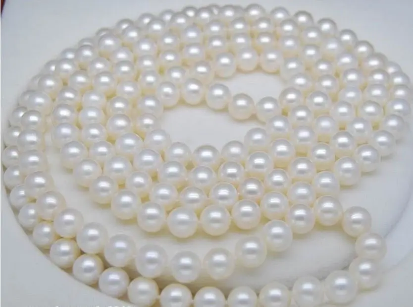 

Free shipping 48 INCH 9-10MM WHITE SOUTH SEA Round PEARL NECKLACE 925 silver clasp