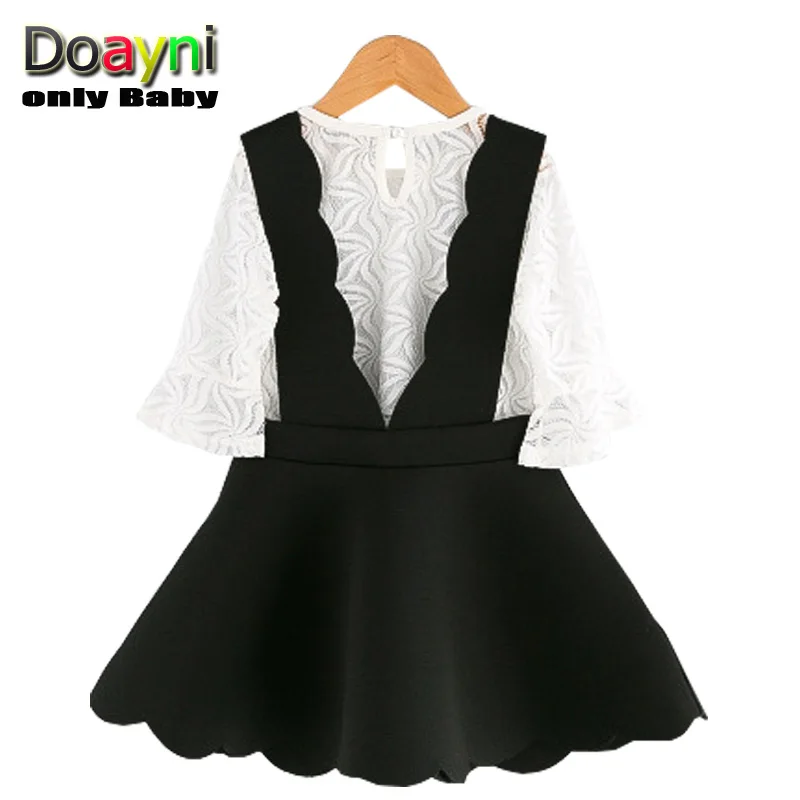 Doayni Baby Girls Clothing 2Pcs/Set Girls White Mesh Tops + Black Sling Dress for Children