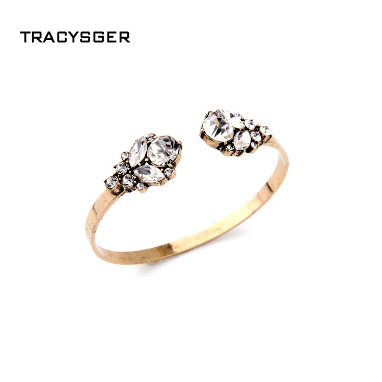 

AB-sl00467 /TRACYSGER/Retro alloy crystal flower lady adjustable bangle