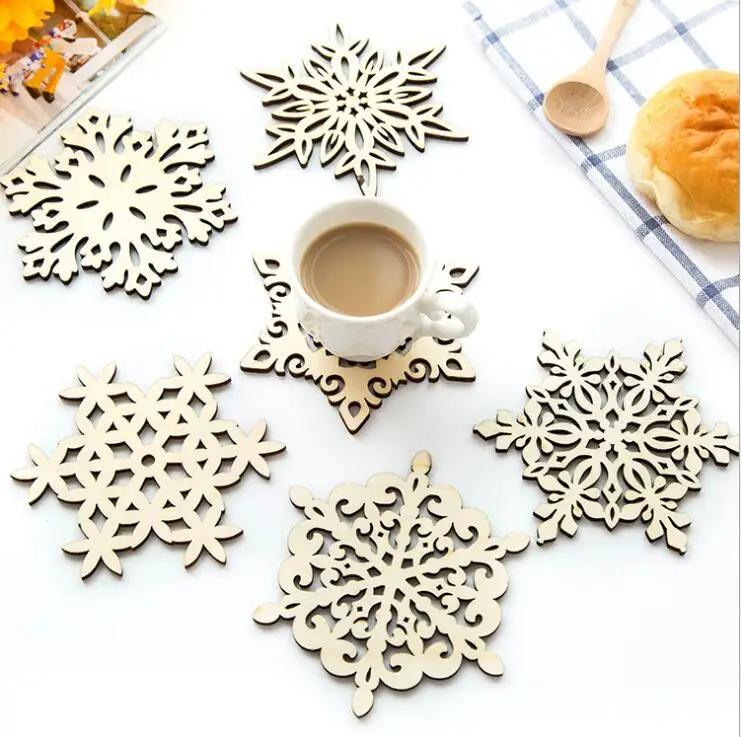 

1 Piece wood coaster kitchen christmas placemat table mat decorations for home cup drink mug tea coffee snowflake pad drink