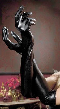 

PADEGAO women Adult Elbow leather gloves black white Appeal Gloves Fetish Faux Leather Clubwear Latex Catsuit party long mittens