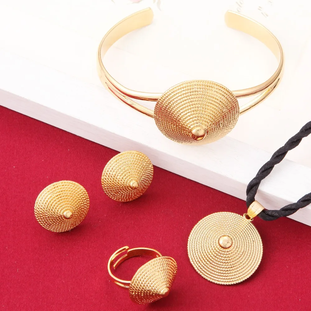 

Ethiopian Set Jewelry Necklace Pendant Bangle Earring Ring Set Joias Ouro