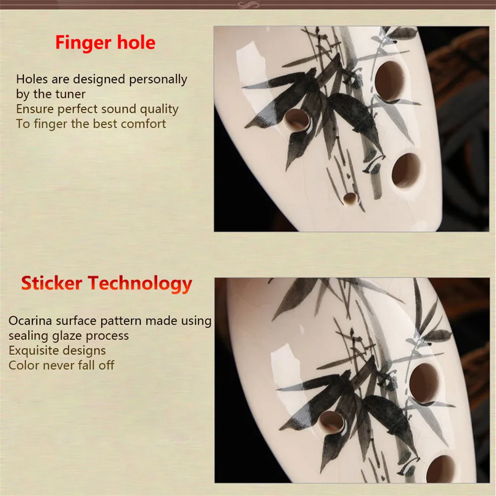Окарина флейта 6 отверстий Alto C бамбук Винтаж керамика ОРФ духовой инструмент Лотос, сливы, пион, Орхидея, чернила лотоса