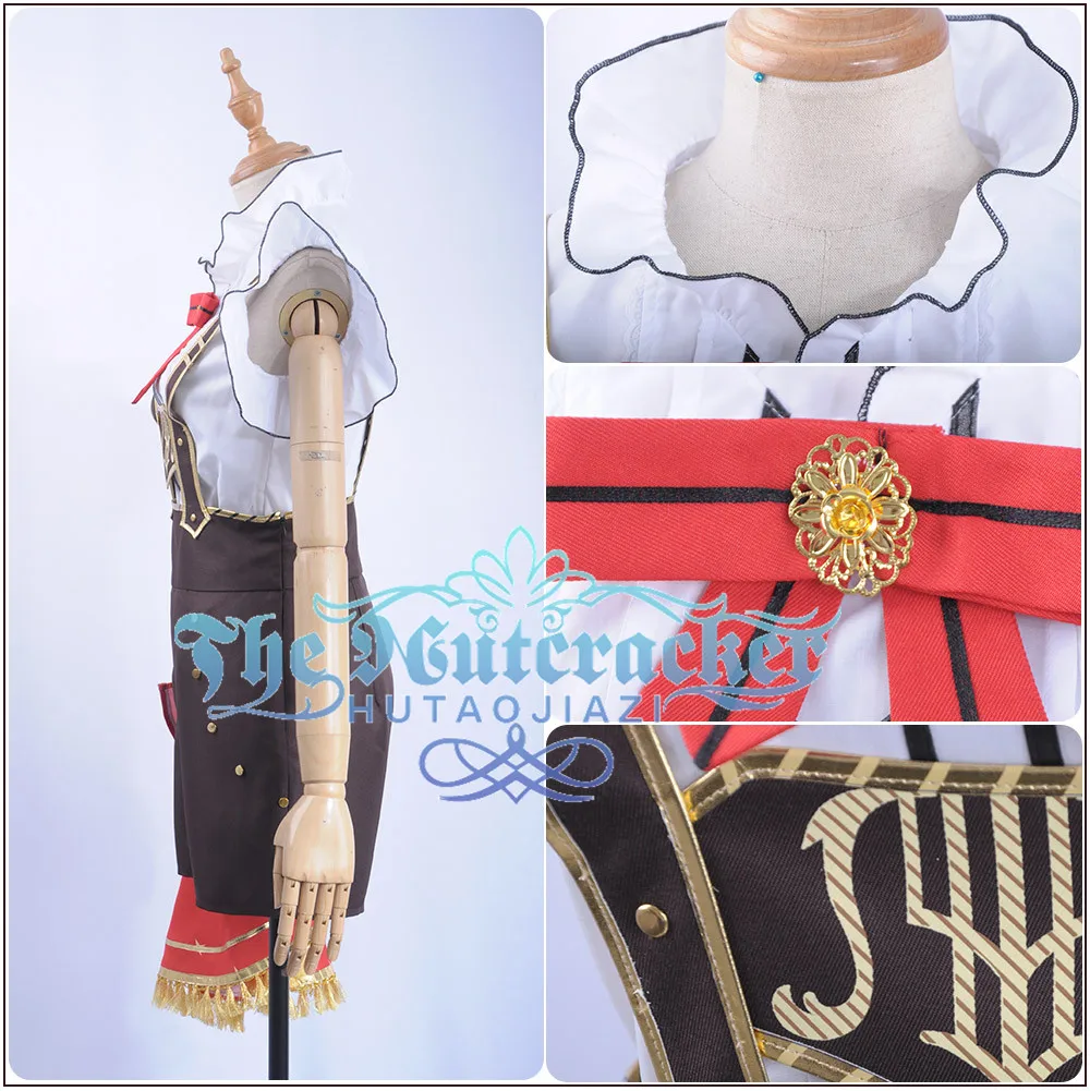 x_01 Game LoveLive!Sunshine!! Aqours Bremen Band Watanabe You Cosplay Costume Women Ruffles Shirt Chocolate Rompers Overalls Hat  (3)