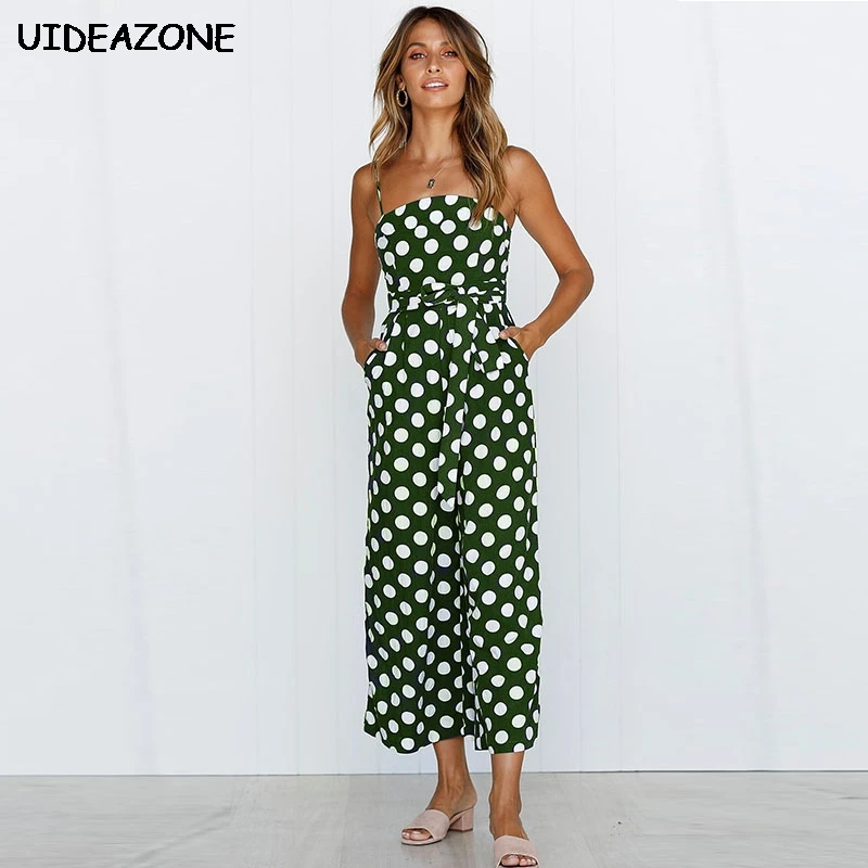 Combinaison Femme 2020 Women Jumpsuits Spaghetti Strap Dot Rompers Jumpsuit Wide Leg Pants Casual Playsuits | Женская одежда
