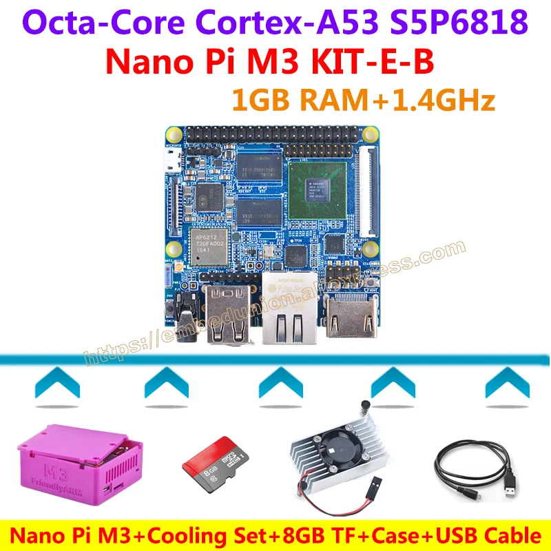 NanoPi M3 S5P6818 Octa Core Cortex A53 Development Board Cooling Set 3D Printed Housing 8GB TF