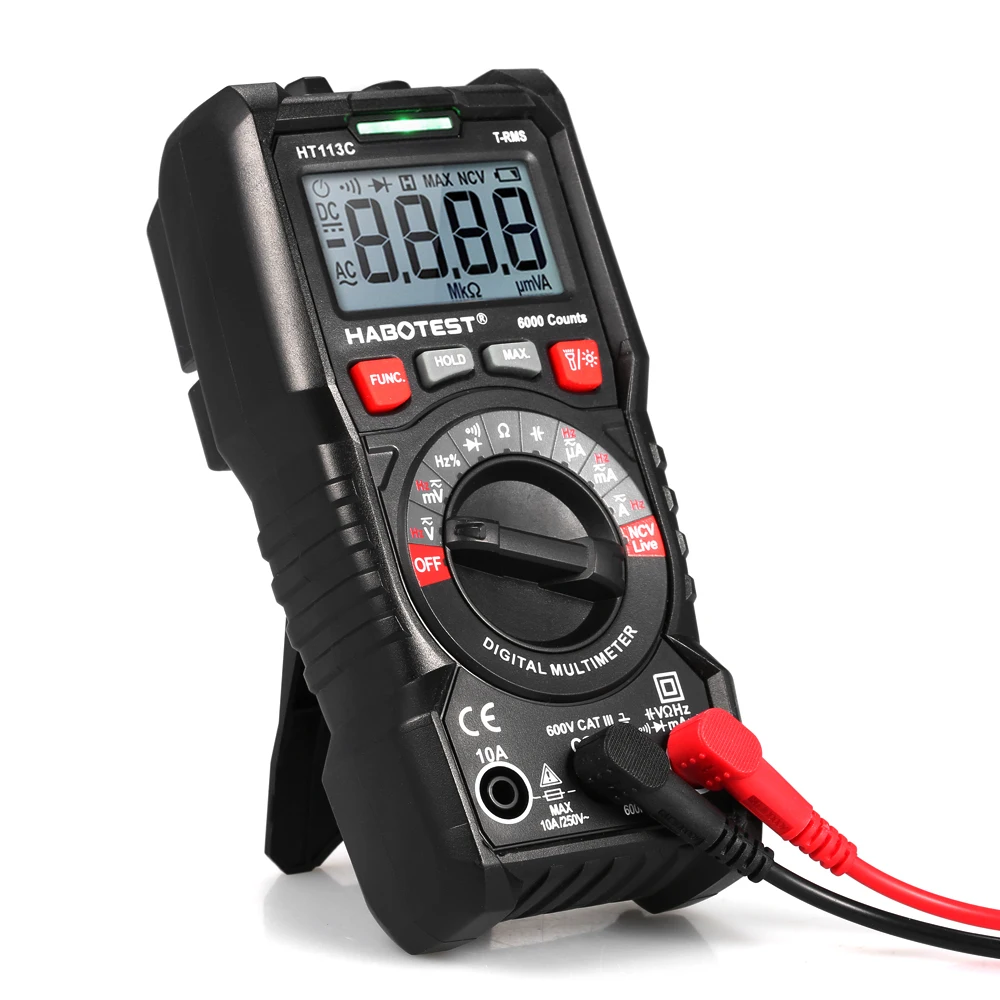 

HT113C Digital Multimeter ESR Meter True RMS AC/DC Voltmeter Ammeter NCV Tester with Backlight Flashlight Overload Protection