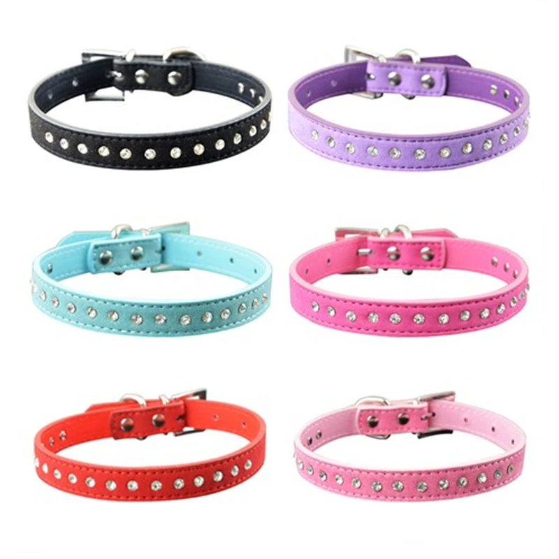 

New Fashion Suede Leather Dog Collar One Rhinestone Studded Pet Dog Cat Collars for Pet