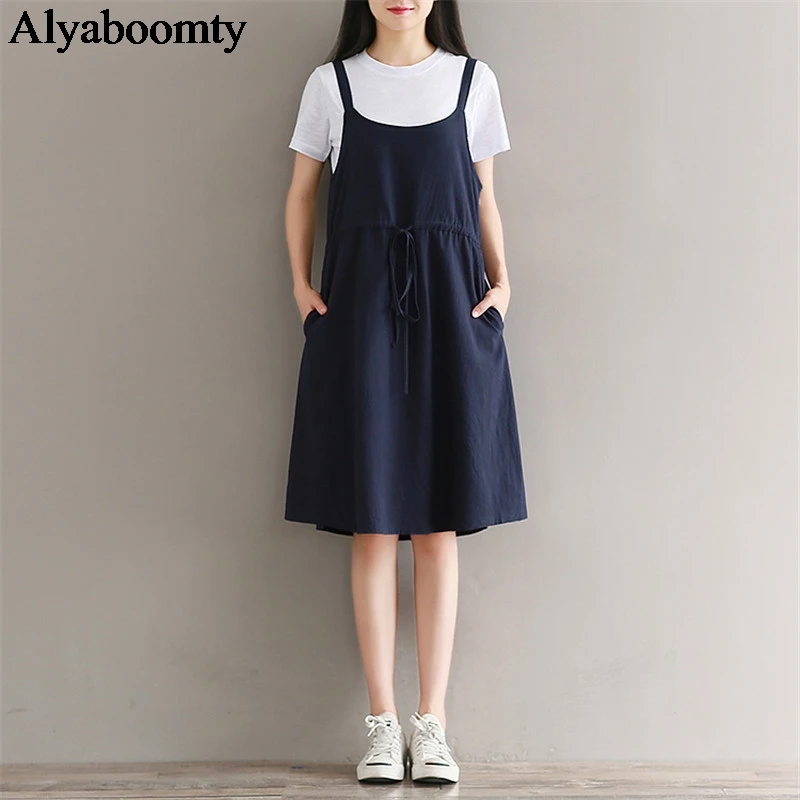 

Japanese Mori Girl Summer Women 2 Pcs Dress Navy Blue Khaki Cotton Elegant Sundress Preppy Style Cute Kawaii School Outfit Dress