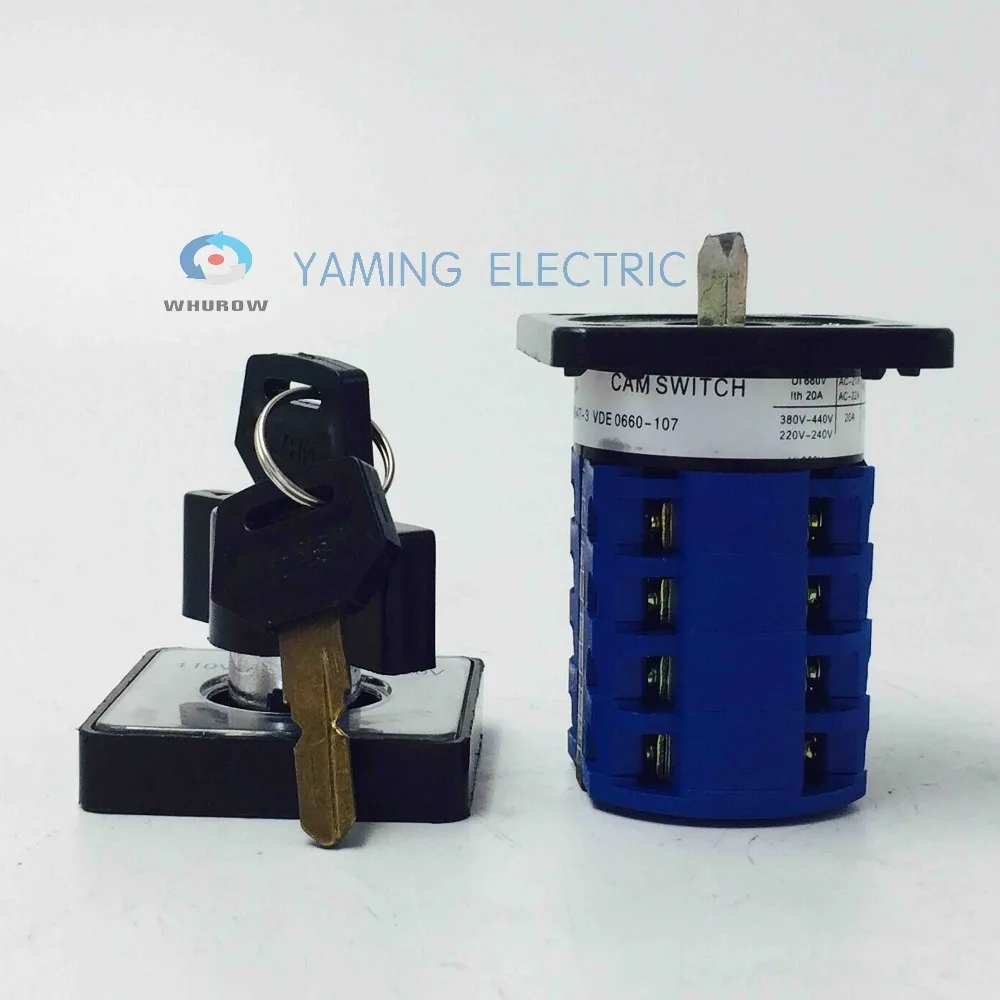 Yaming Электрический YMW26-20/4 20A 4 полюса 3 положения 110V-OFF-220V с ключом Универсальный Селекторный переключатель ручка кулачковый переключатель