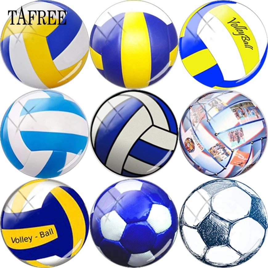 #*Cheap TAFREE Volleyball Football Ball Sports Picture Glass Cabochon Dome Base Cover Pendant DIY Beads 12mm 15mm 16mm 18mm 20mm