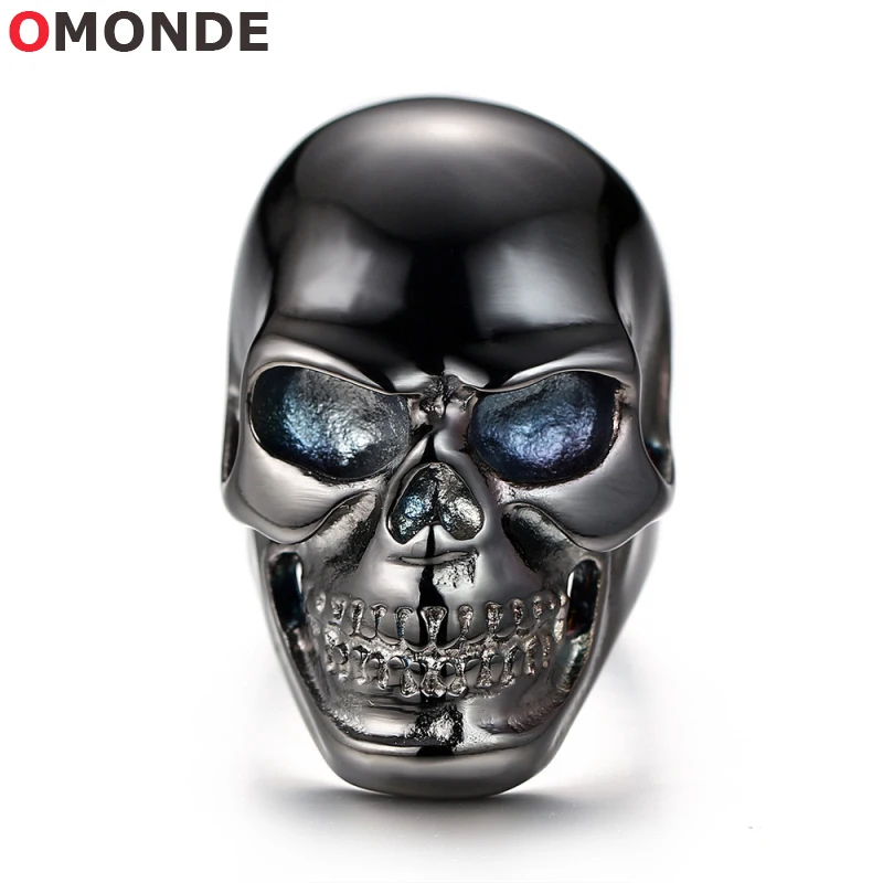 

Black Stainless Steel Skull Ring Large Size Gothic Skeleton Rings for Men Male Biker Halloween Party Statement Viking Jewelry