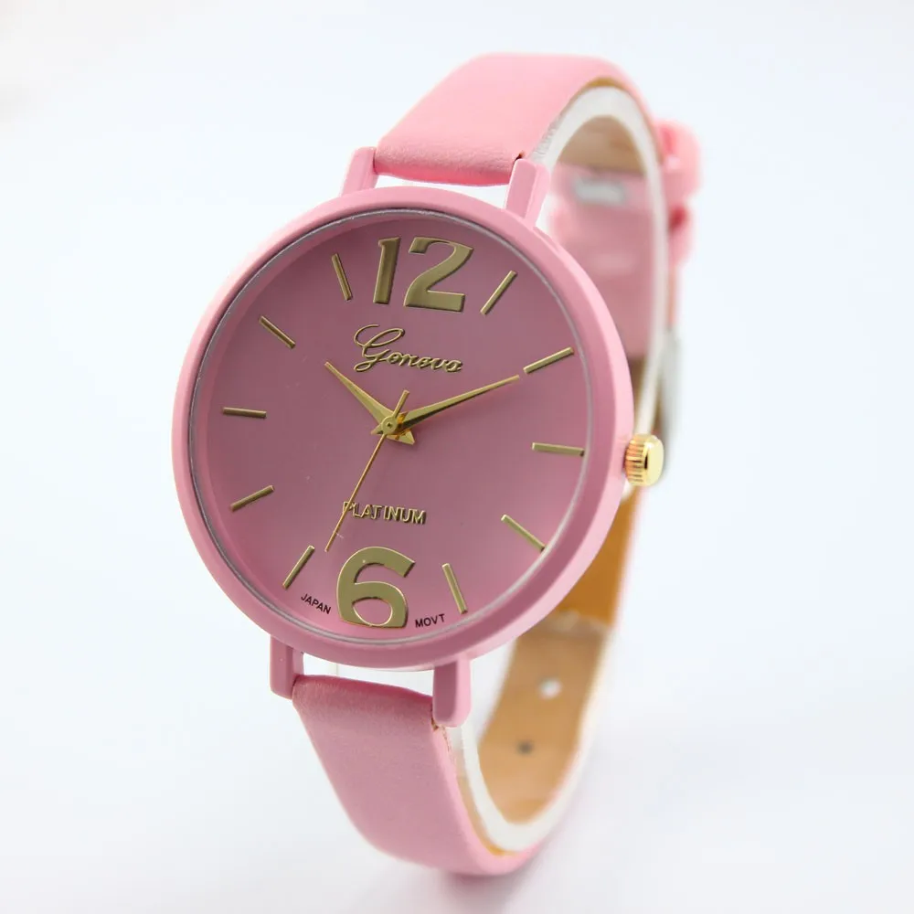 

women watches fashion Solid color small Analog Leather Round Girls Clockwise disp Lady dress quartz watches Female watch