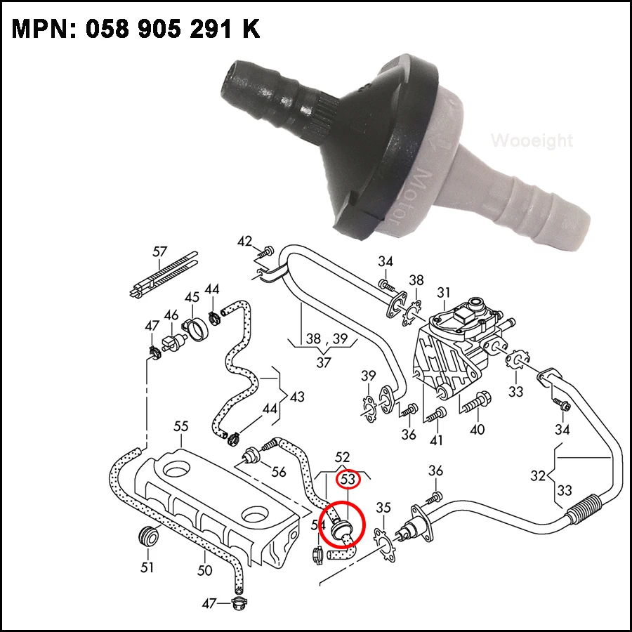 Wooeight ENP4482 058905291K вакуумный воздушный насос обратный клапан 058 905 291 K для Audi A3 A4 A6 S8 TT