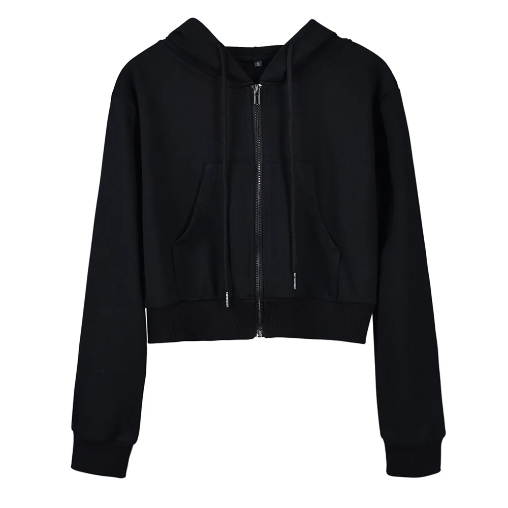 

Autumn Winter female crop Sweatshirt Plain Polerones 2019 Jersey women Zip Cropped Hoodie sweat shirt H0043