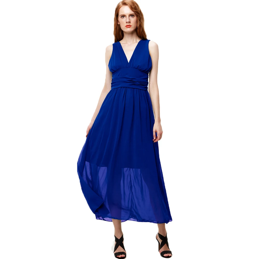 2017 Summer New Women's Sexy Chiffon Beach Dress Sleeveless V neck