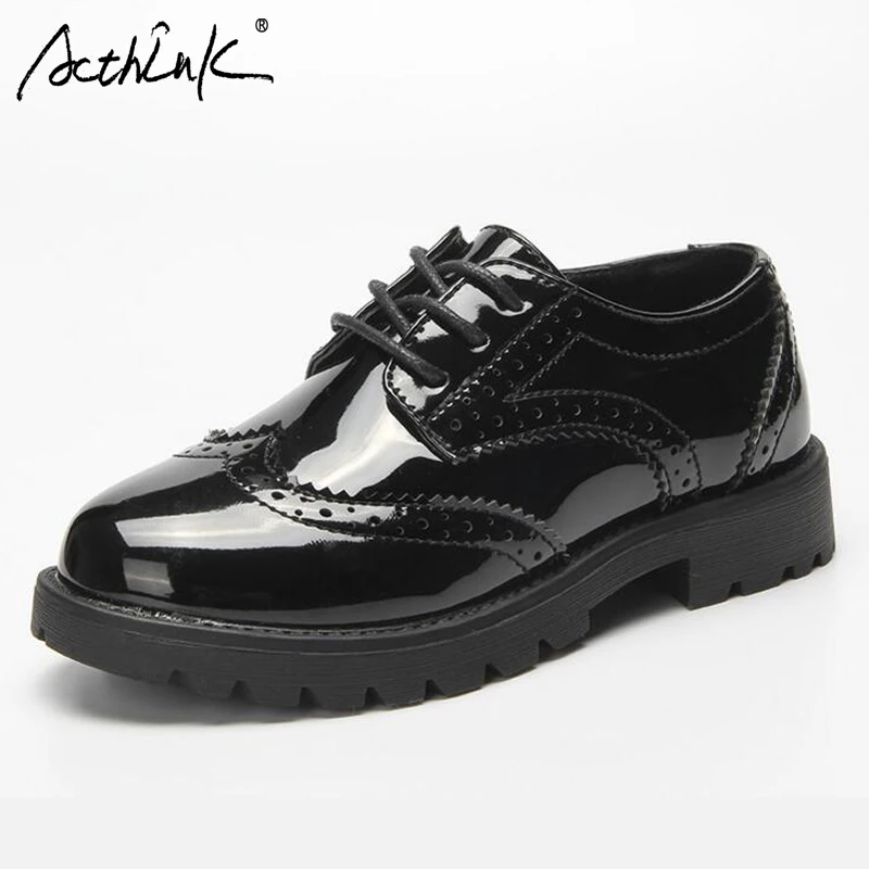 ActhInK New Boys Leather Shoes England School Children Uniform Shoes