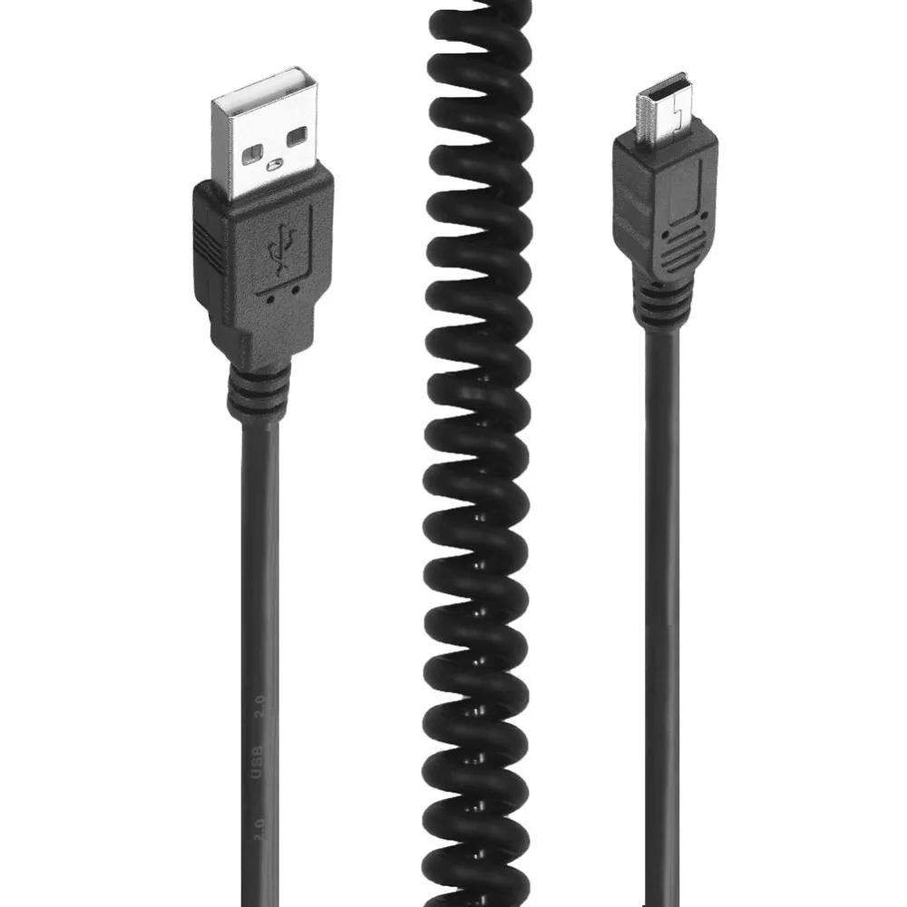 Bochara эластичная спиральная пружина USB 2,0 Тип A для Mini 5Pin мужской экранированный кабель для передачи данных