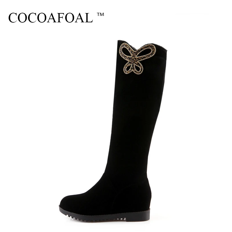 

COCOAFOAL Women's Riding Equestrian Knee High Boots Sexy Fashion Flat With Shoes Autumn Winter Black Crystal Knee High Boots
