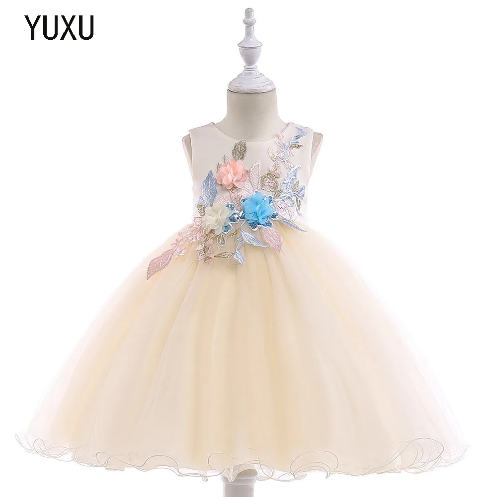 

2018 Flower Girl Lace appliques Dress Kids Dresses for Girl Princess birthday Party Ball Gown Children Christmas Clothing Wear