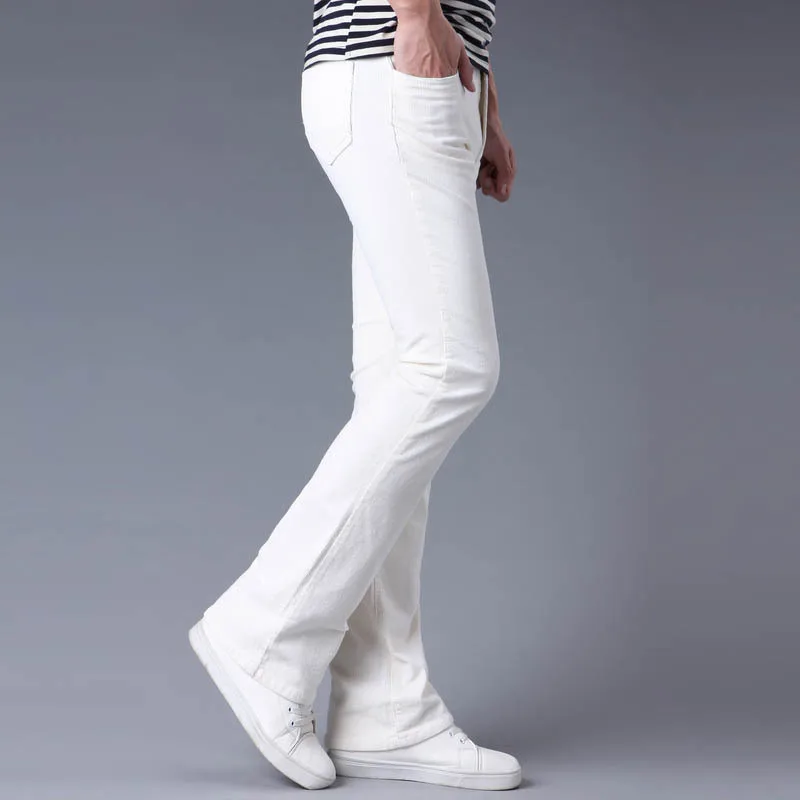 Весенние и осенние мужские джинсы, повседневные вельветовые брюки с микро-колокольчиком, Корейская версия стрейчевых узких брюк с широкими штанинами