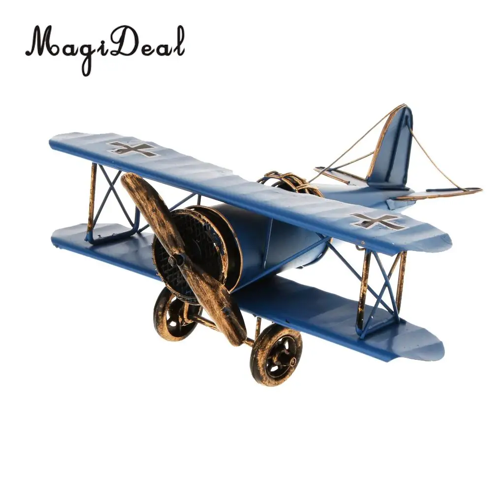 MagiDeal, 1 шт., винтажная металлическая модель самолета, биплан, самолет для дома, гостиной, декор для детей, мальчиков, дошкольников, игрушки для активного отдыха