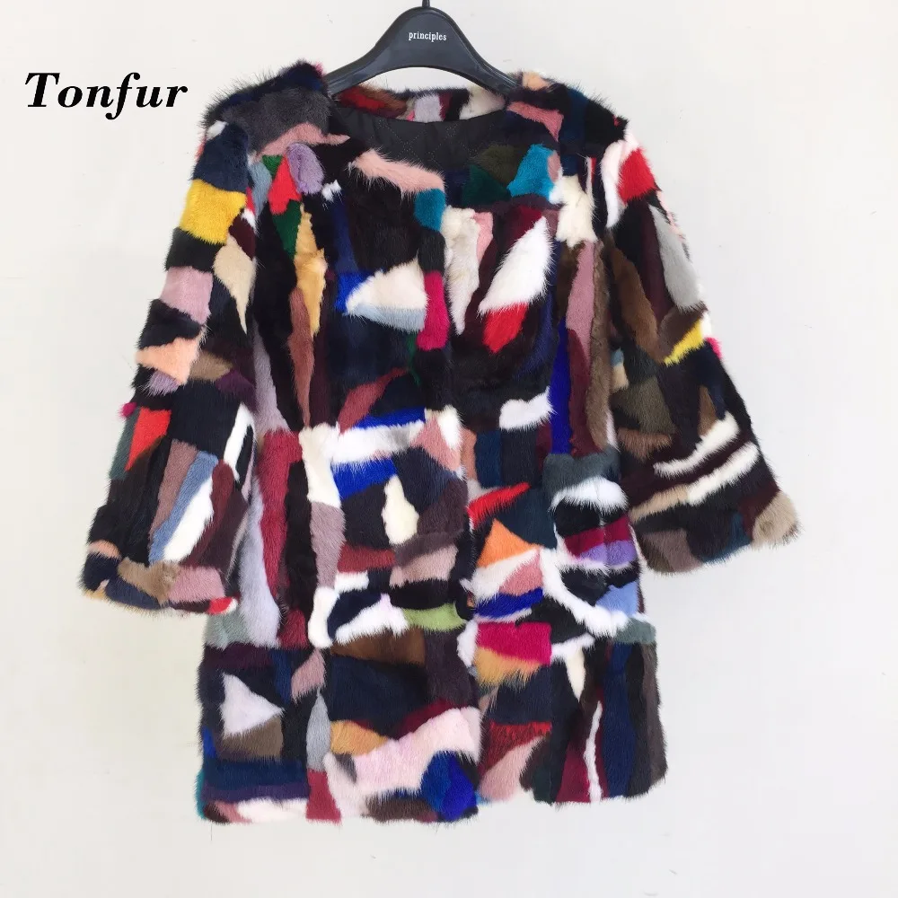 

Female High Fashion Quality Natural Mink Fur Mix Colors Coat 2019 Winter Autumn Factory Customize Plus Real Fur Jacket tbsr241