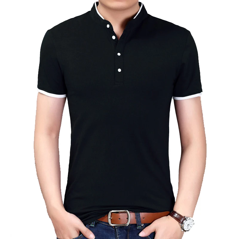 

BROWON Summer New Fashion Brand Clothing Men T Shirt Short Sleeve Mandarin Collar Casual Tshirt Men 2018 New Arrival