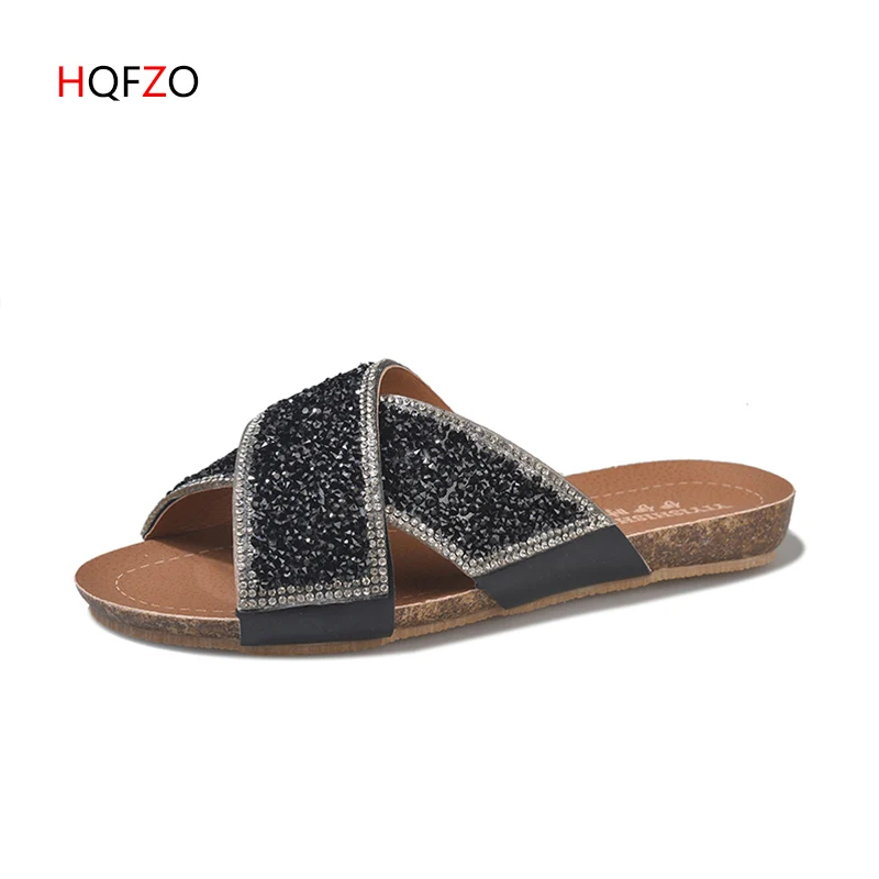 

Paillette Terlik Bling Woman Slippers Slides Shoes Rhinstone Summer Comfortable Woman Flats Beach Shoes Flip Flops Sandalias