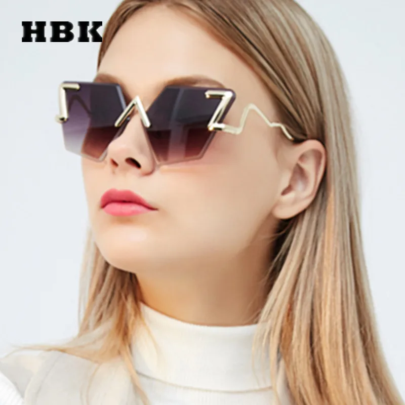

HBK Rimless Irregular Sunglasses Modis Sunglasses oculos Big Frame Vintage Women Men Brand Designer Luxury 2019 New Sun Glasses