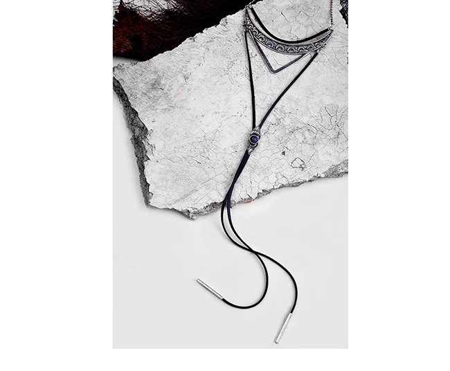 Женское Ожерелье-чокер Amaiyllis с треугольным слоем в форме полумесяца, длинные кожаные свисающие ожерелья-свитера, этнический воротник - Окраска металла: Vintage Silver