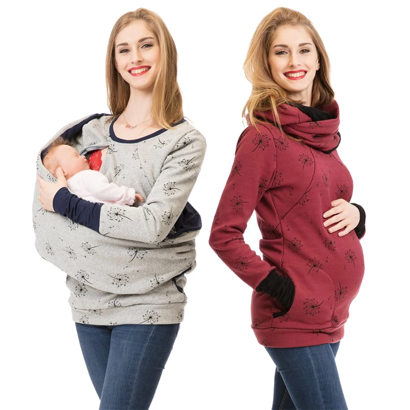 2018 New Maternity Clothes For Women Dot Pregnancy Hooded Tops T Shirt Winter Breastfeeding Nursing Pregnant Tee Autumn Clothing