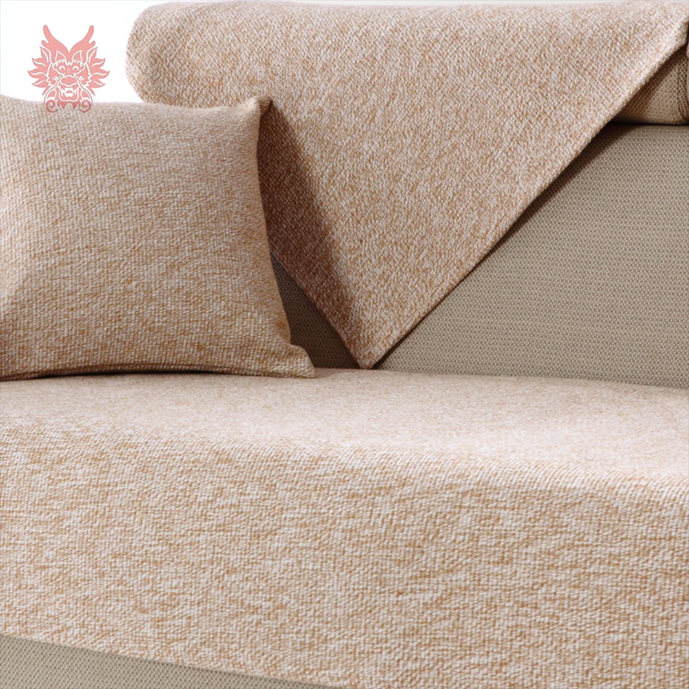 Heavyweight camel melange sofa cover for living room linen cotton