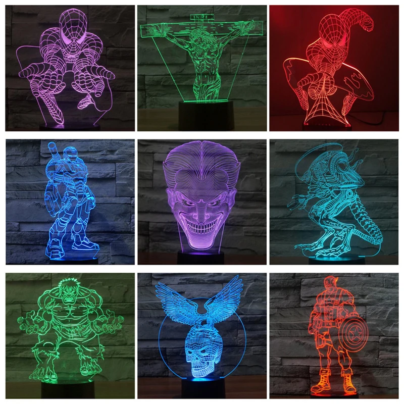 

Alien vs Predator 3D Alien DNA Lighting spider man Kids night light Joker iron man hulk action figure Lighting Toy Gifts