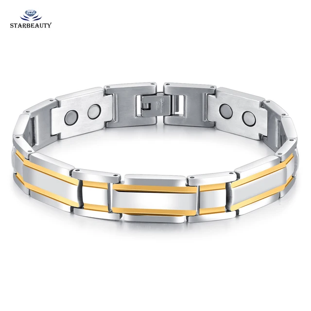 Never Fade Polished Business Men Bracelet Health Care Magnetic Never Fade Polished Business Men Bracelet Health Care Magnetic Bracelets Mixed Gold Color Hologram Homme