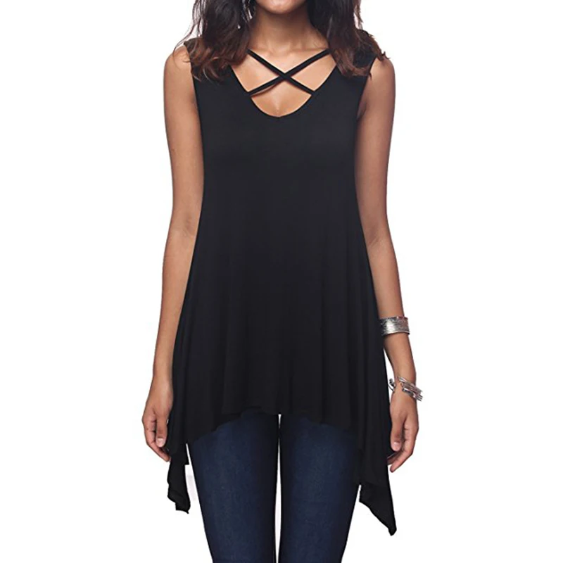 Summer Women Sleeveless Cross Vest V Neck Casual Holiday Blouse Tops T-shirt New