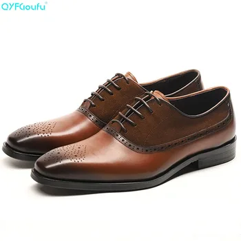 

QYFCIOUFU 2019 Handmade Italy Vintage formal shoes Designer Wedding Party Male Dress Shoe Genuine Leather splice Men Oxford Shoe
