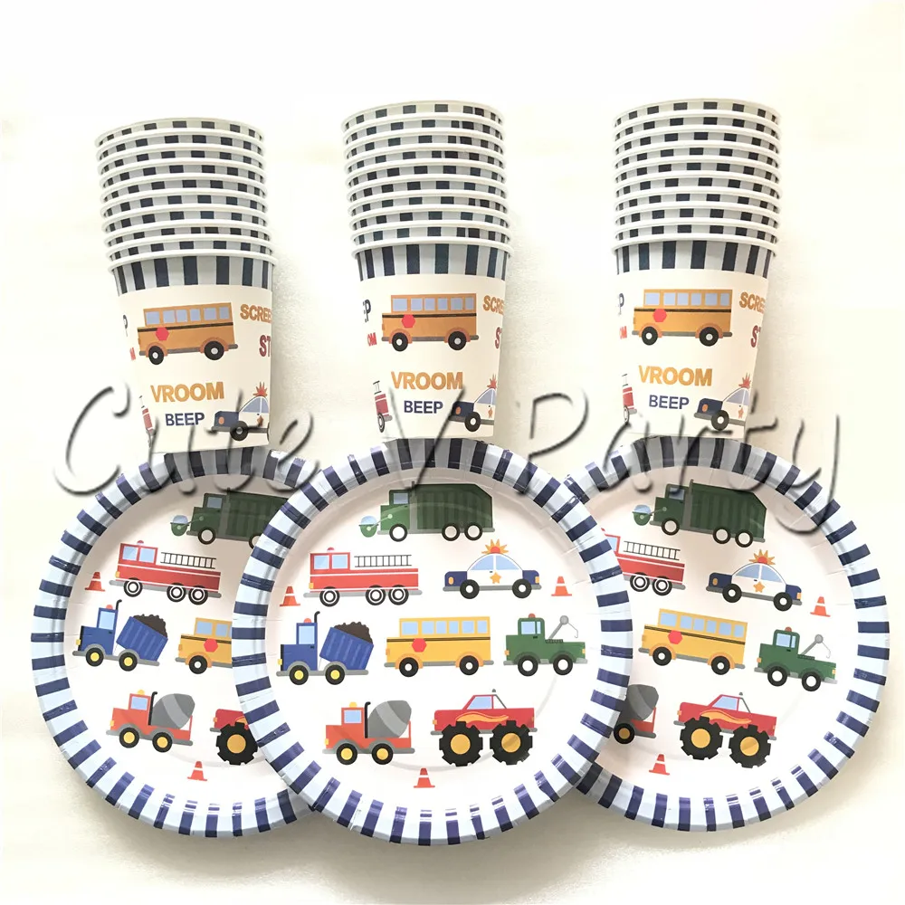 

60pcs/lot Creative Blue Cartoon Cars Theme Disposable Party Tableware Set 30pcs Plates 30pcs Cups Set Baby Shower Party Supplies