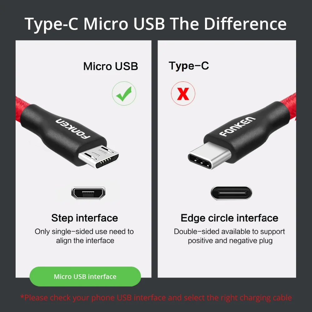 Кабель Micro USB FONKEN, быстрое зарядное устройство, кабель для телефона, Макс. 2,4 А, шнур для зарядки, нейлоновый плетеный провод, кабели для передачи данных для мобильных телефонов Android