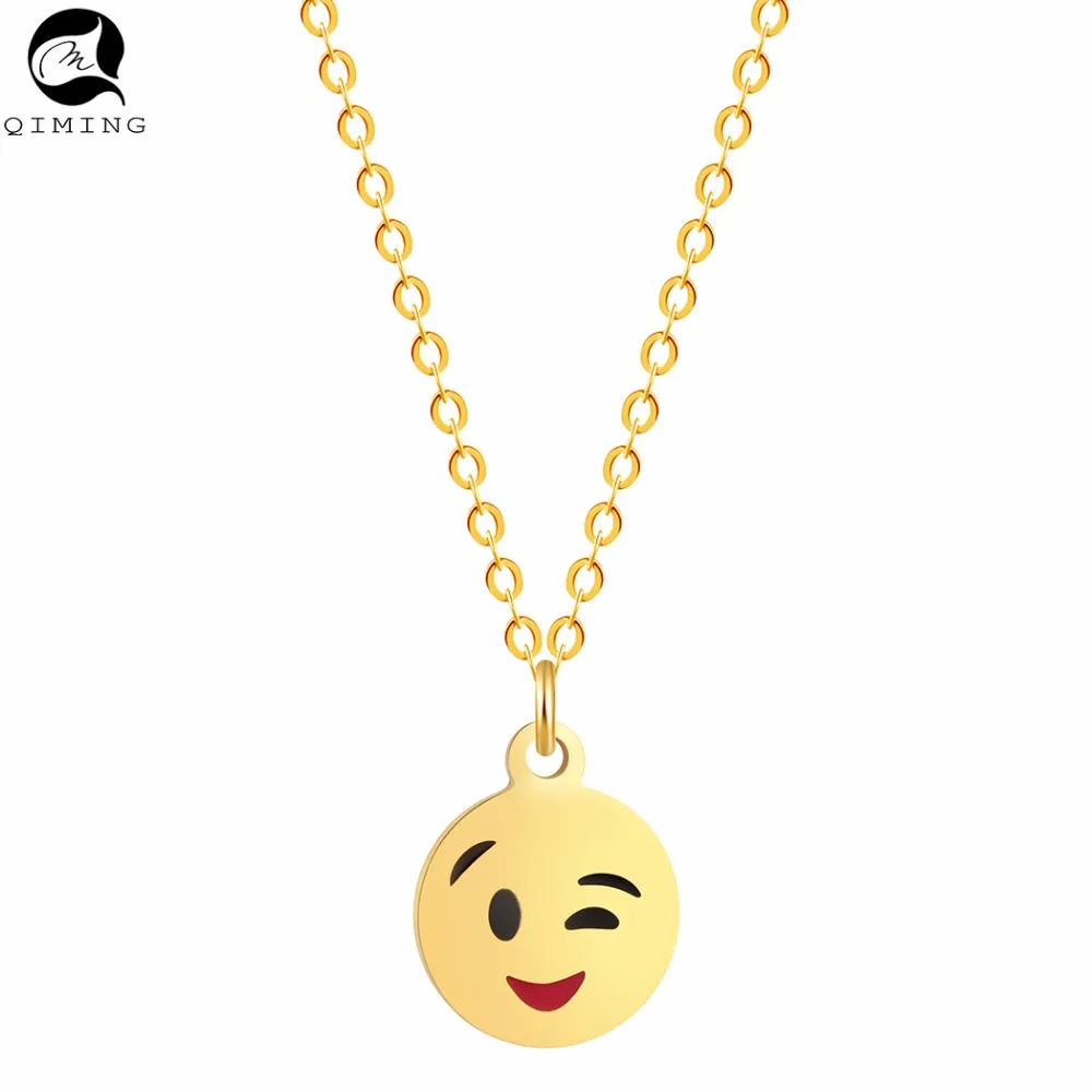 

Stainless Steel Emoji Jewelry Smile Face Cute Necklace Women Round Pendant Silver Necklace Women Girl Christmas Gift Bijoux