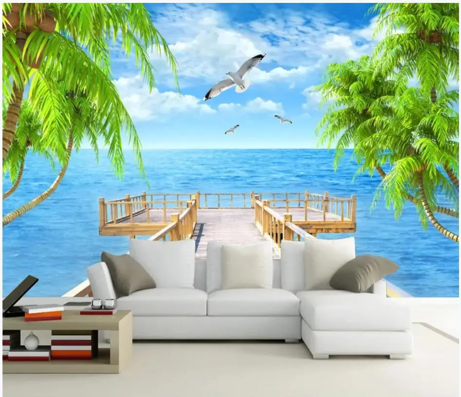 

3d wallpaper custom photo mural Mediterranean Sea Coco Seagull Landscape tv background decor living room wallpaper for walls 3 d