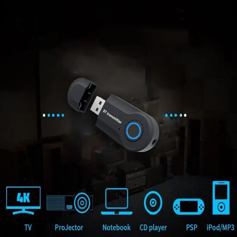 Беспроводной Bluetooth передатчик 3,5 мм стерео аудио USB музыкальный адаптер для ТВ проектор для телефона ноутбук psp MP3