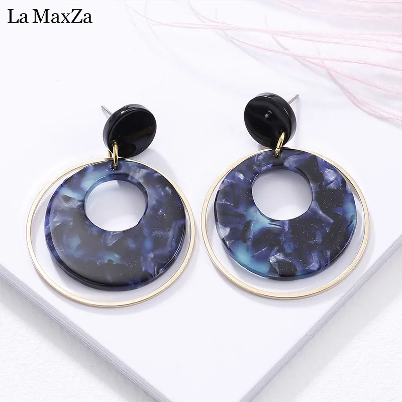 

Hollow Circle Drop Earrings for Women Personalized Tide Models Wild Tide Earrings Temperament Metal Acetate Plate Dangle Earring