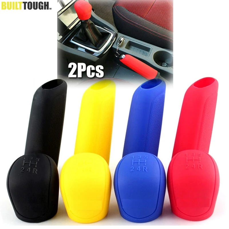 Compre 2 pçs universal manual do carro silicone engrenagem cabeça shift  knob capa coleiras de freio de mão caso