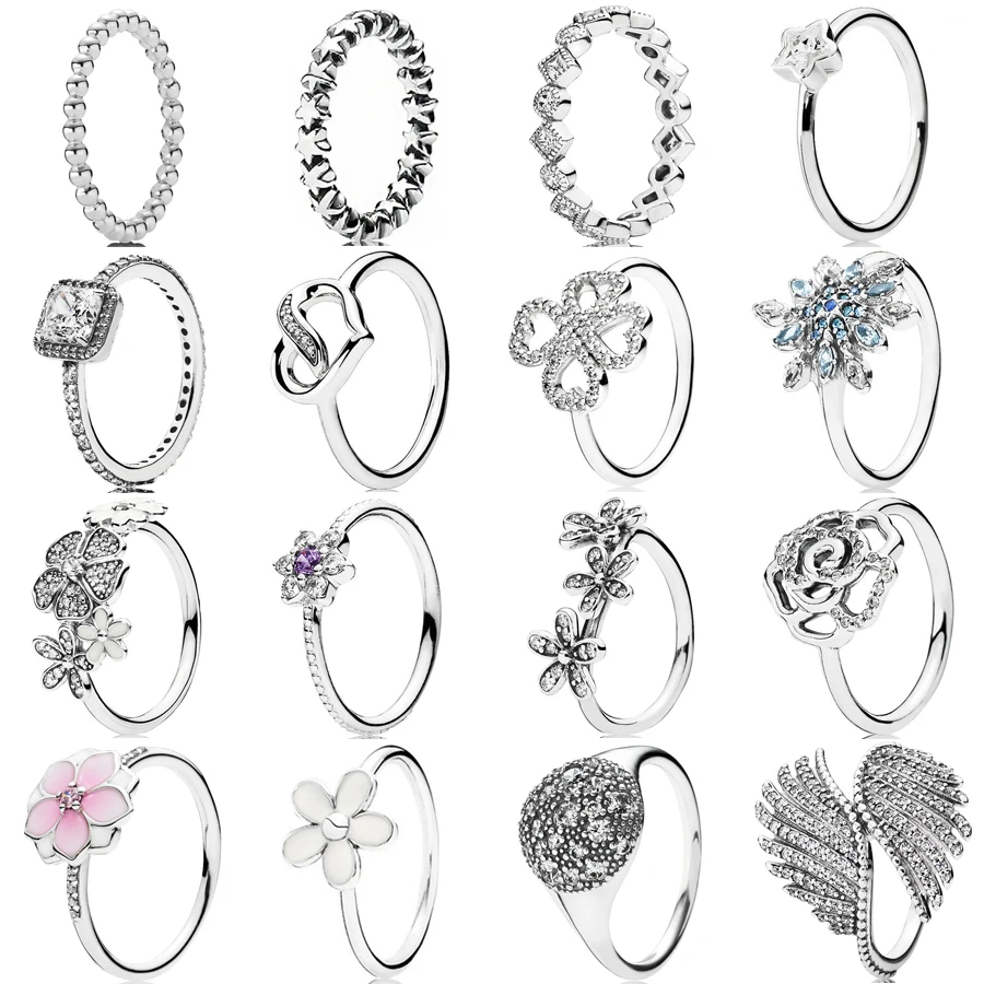 

Elegant 925 Sterling Silver Ring Rose Feather Daisy Ring Petals of Love Popular Ring For Women Party Wedding DIY Jewelry gift