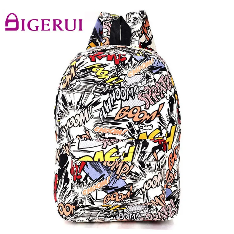 

DIGERUI Graffiti Canvas Backpack Students School Bag Teenage Girls Boys Backpacks Bags Cartoon Rucksack Street Escolar CD7069/z