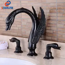 Bathroom Basin Faucet Oil Rubbed Bronze Two Handle Bathroom Sink Faucet Widespread Brass Swan Faucet Mixer Sink Tap Bath Faucet black bathroom sink washbasin bath set faucet mixer taps square gold tempered glass oil rubbed bronze bathroom basin tap set